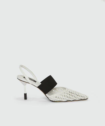 White woven leather slingback with MSGM iconic heel