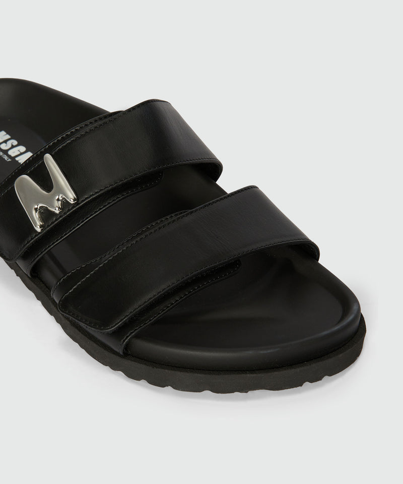 Flat sandals in black leather and "TheMwave" logo Black Women 