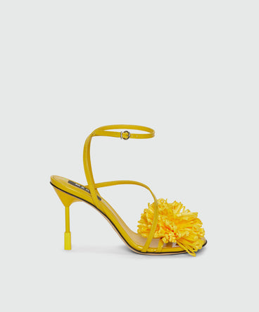 Yellow patent leather sandals with raffia detail and iconic MSGM heel