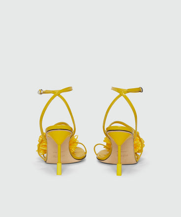 Yellow patent leather sandals with raffia detail and iconic MSGM heel