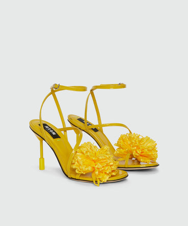 Yellow patent leather sandals with raffia detail and iconic MSGM heel