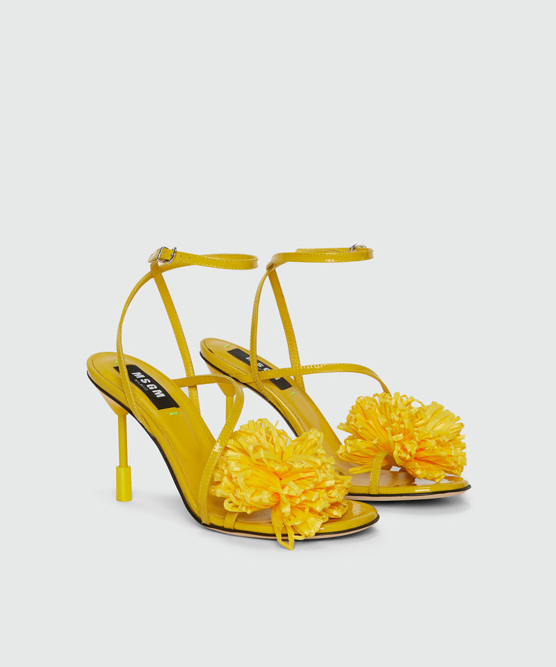 Yellow patent leather sandals with raffia detail and iconic MSGM heel YELLOW Women 