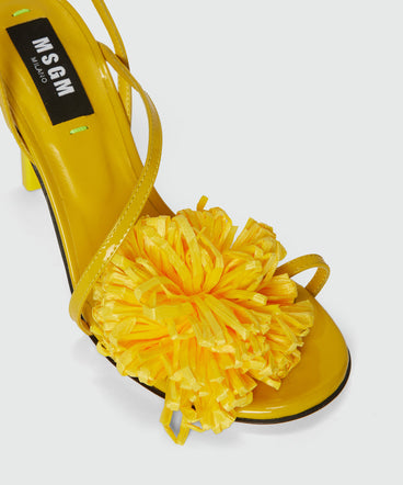 Yellow patent leather sandals with raffia detail and iconic MSGM heel