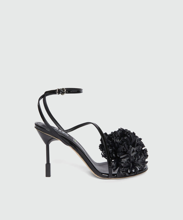 Black patent leather sandals with raffia detail and iconic MSGM heel