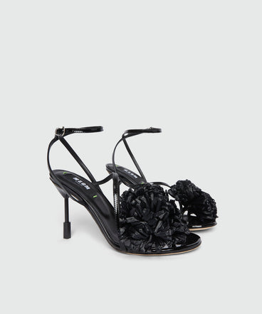 Black patent leather sandals with raffia detail and iconic MSGM heel