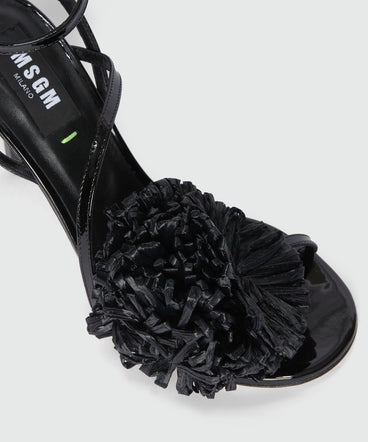 Black patent leather sandals with raffia detail and iconic MSGM heel