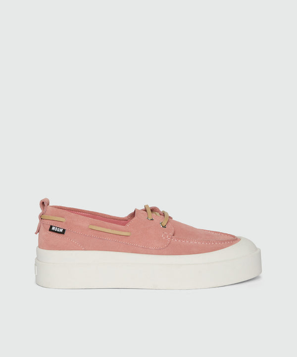 Pink suede boat shoes