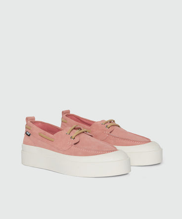 Pink suede boat shoes