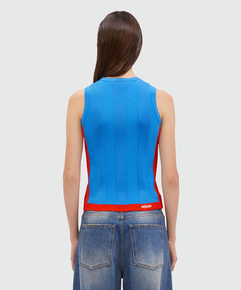 Color-block patterned knit top BLUE Women 