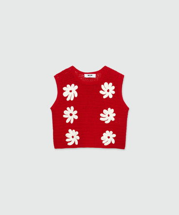 Floral patterned crochet knit top