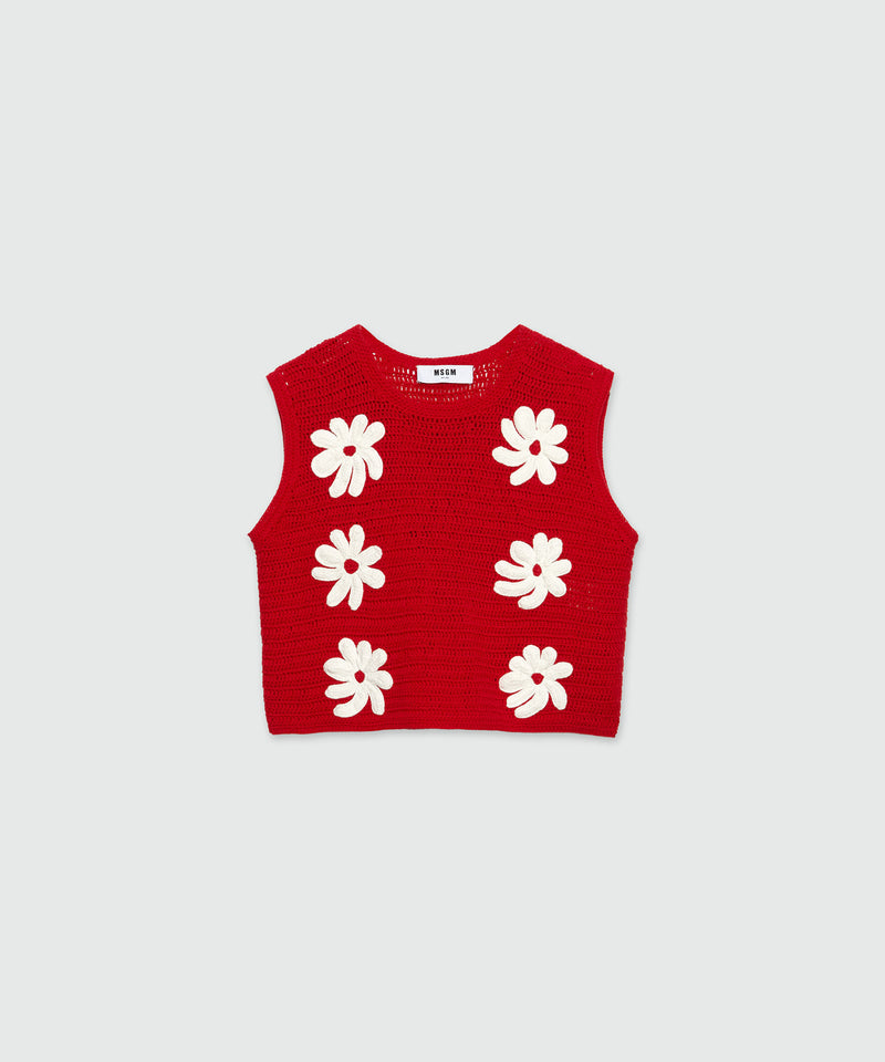 Floral patterned crochet knit top RED Women 