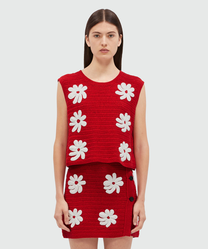 Floral patterned crochet knit top RED Women 