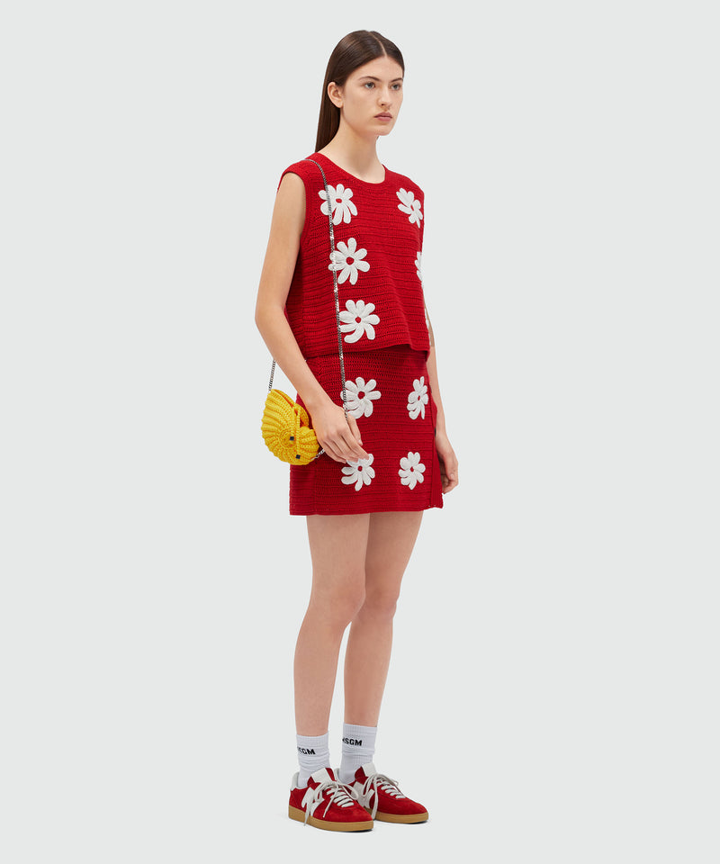 Floral patterned crochet knit top RED Women 