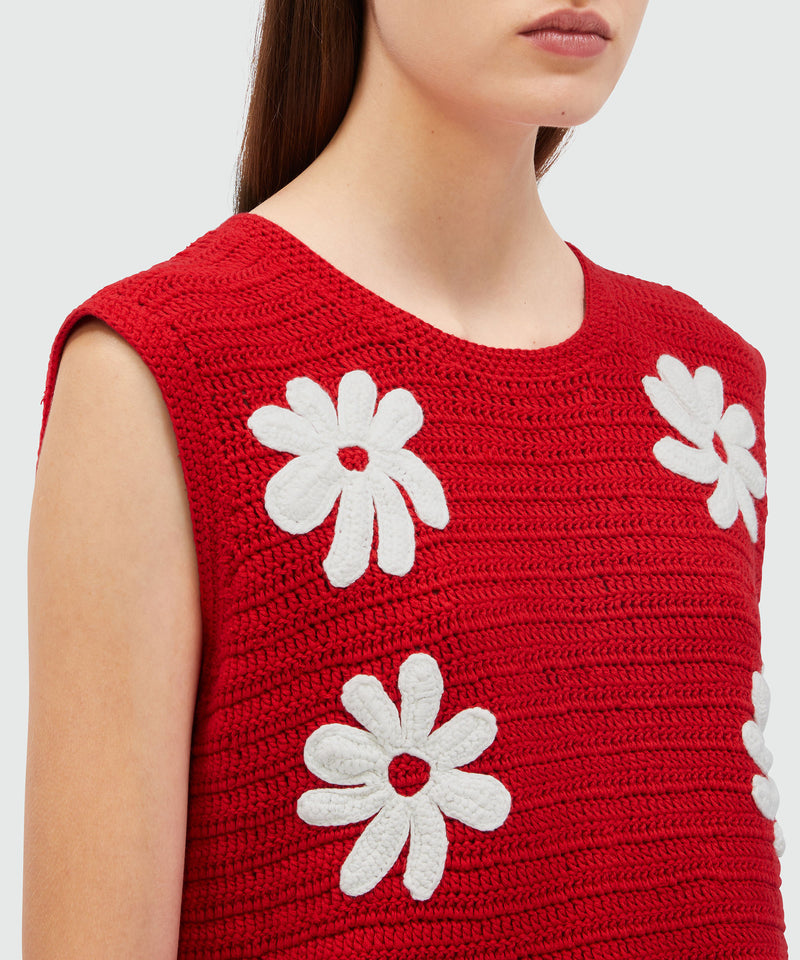 Floral patterned crochet knit top RED Women 