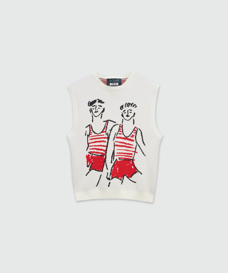 Knitted top with "Two Sailors" graphics OFF WHITE Women 