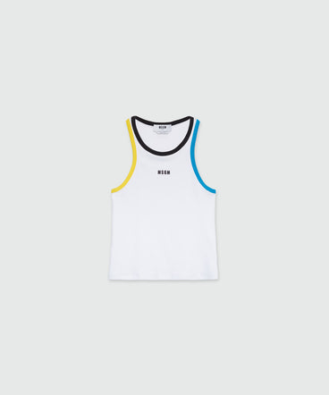 White jersey tank top with multicolored profiles