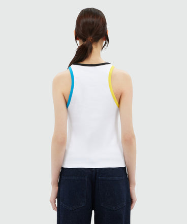 White jersey tank top with multicolored profiles