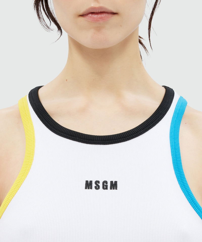 White jersey tank top with multicolored profiles WHITE Women 