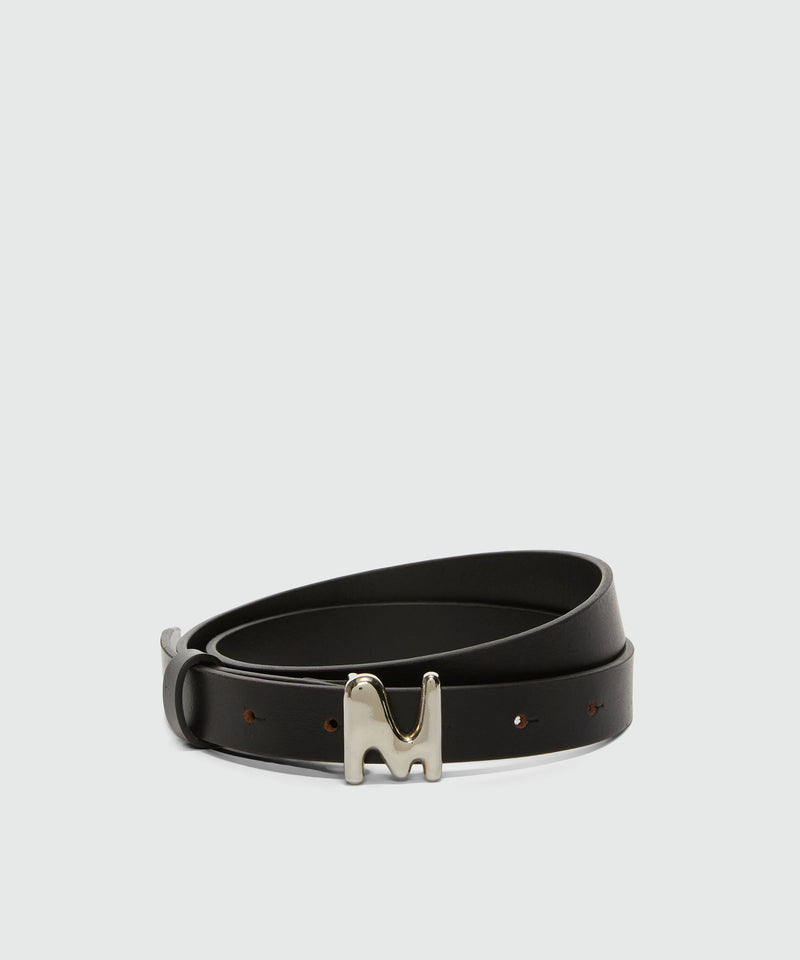 Black leather belt with "TheMwave" buckle Black Women 