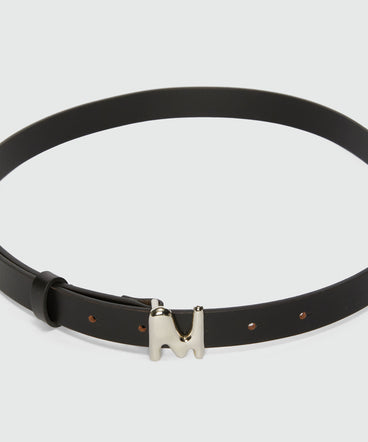 Black leather belt with "TheMwave" buckle