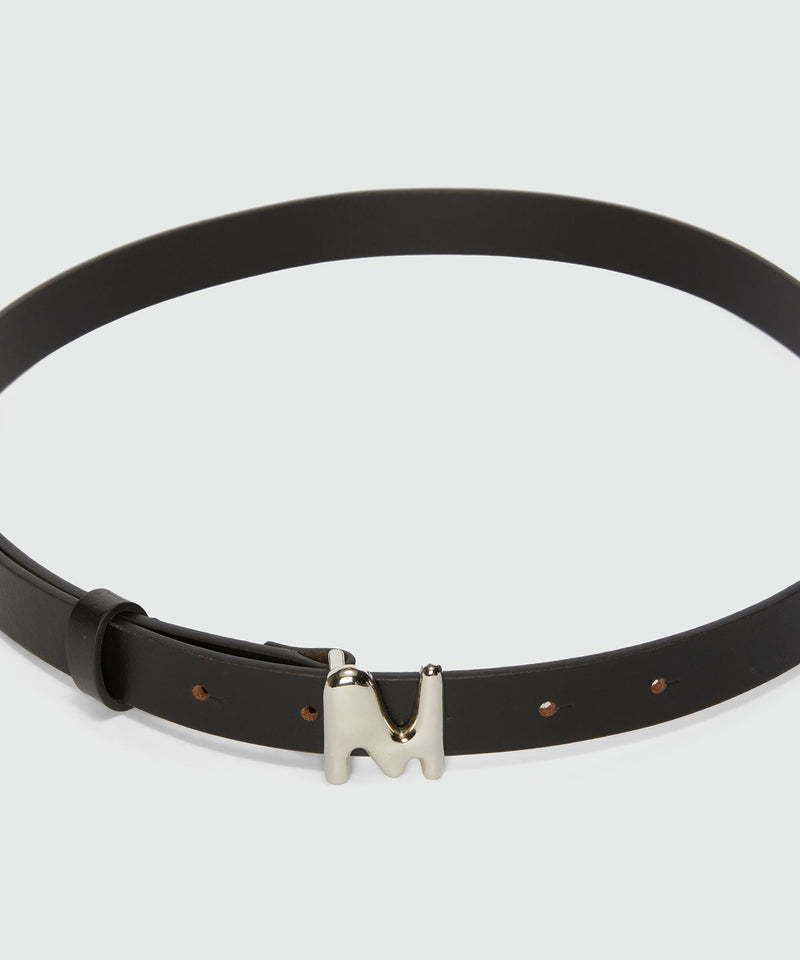 Black leather belt with "TheMwave" buckle Black Women 