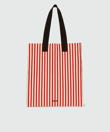 Borsa shopper in canvas a righe bianche e rosse