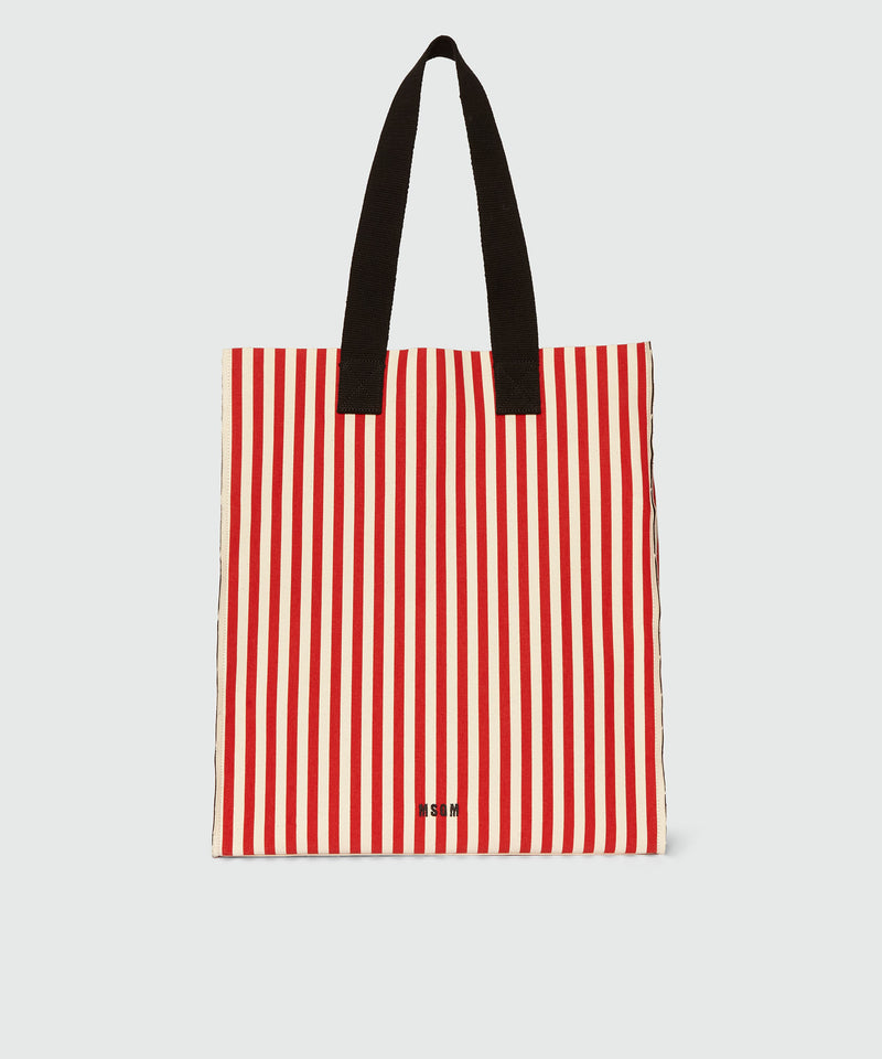 Borsa shopper in canvas a righe bianche e rosse ROSSO Donna 