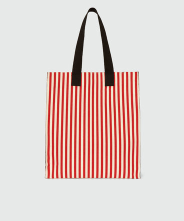 Borsa shopper in canvas a righe bianche e rosse