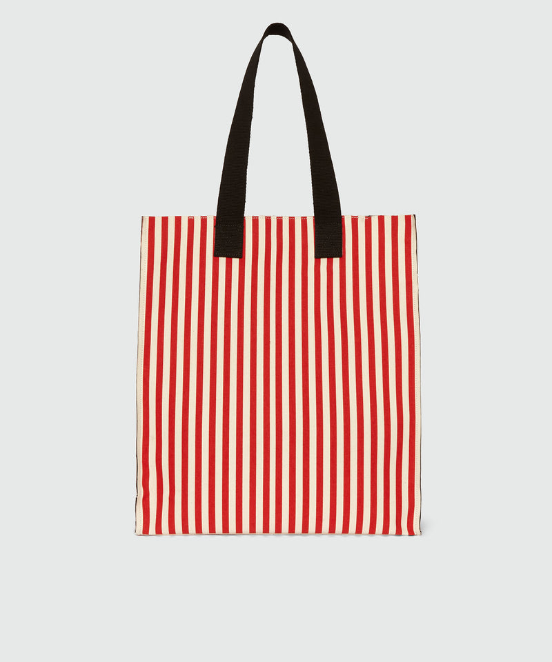 Borsa shopper in canvas a righe bianche e rosse ROSSO Donna 