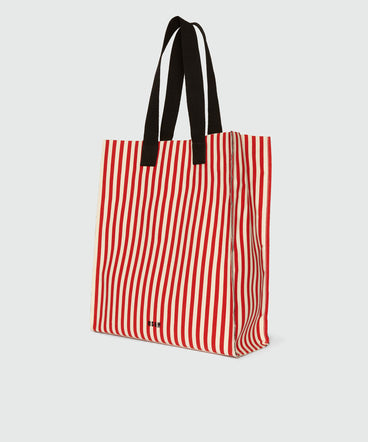 Borsa shopper in canvas a righe bianche e rosse