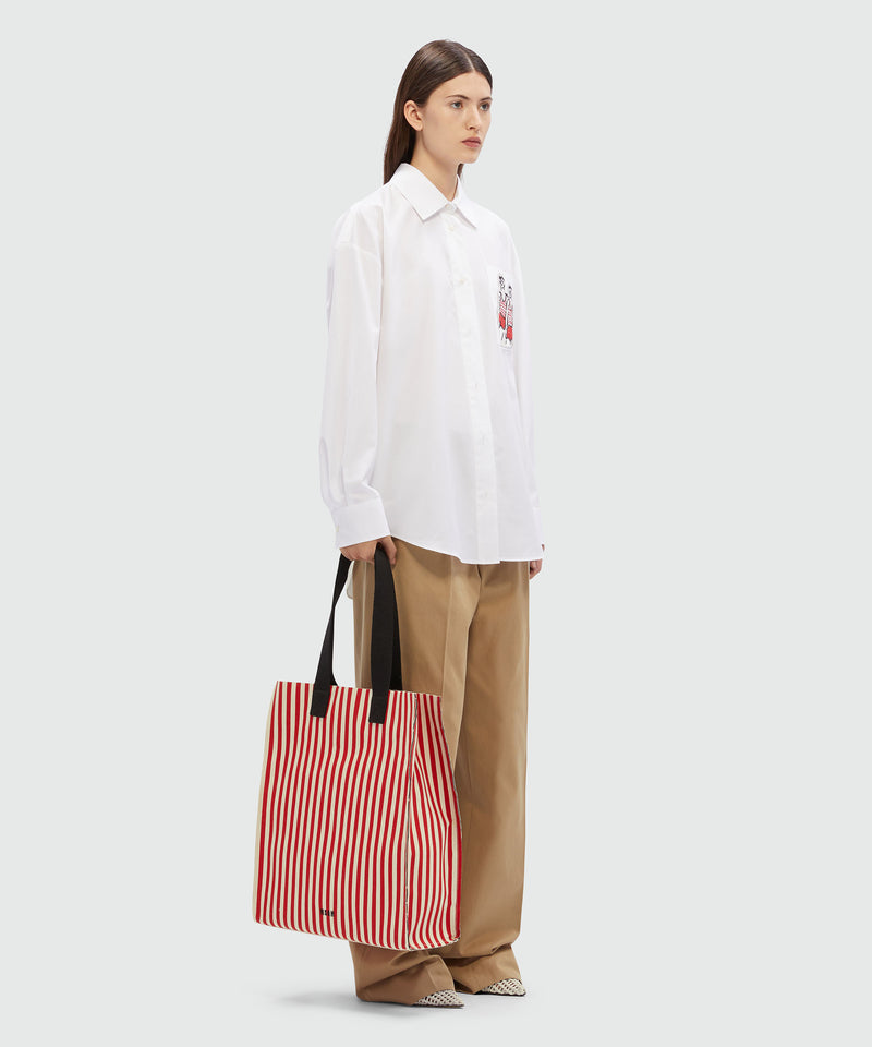 Borsa shopper in canvas a righe bianche e rosse ROSSO Donna 