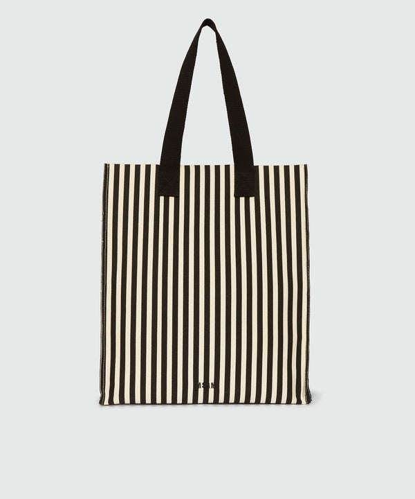 Borsa shopper in canvas a righe bianche e nere