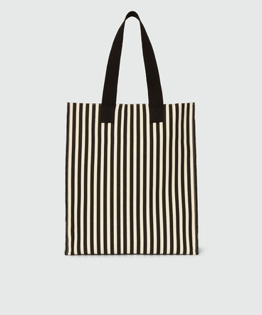 Black and white striped canvas shopper bag