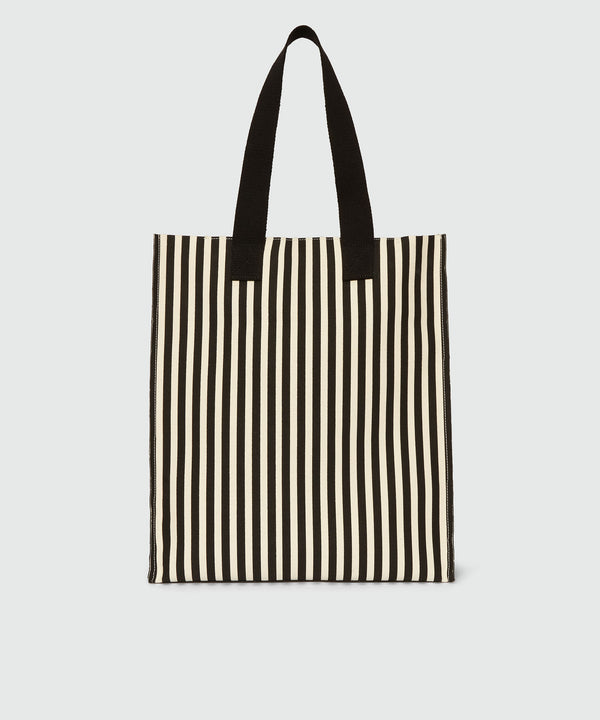 Borsa shopper in canvas a righe bianche e nere