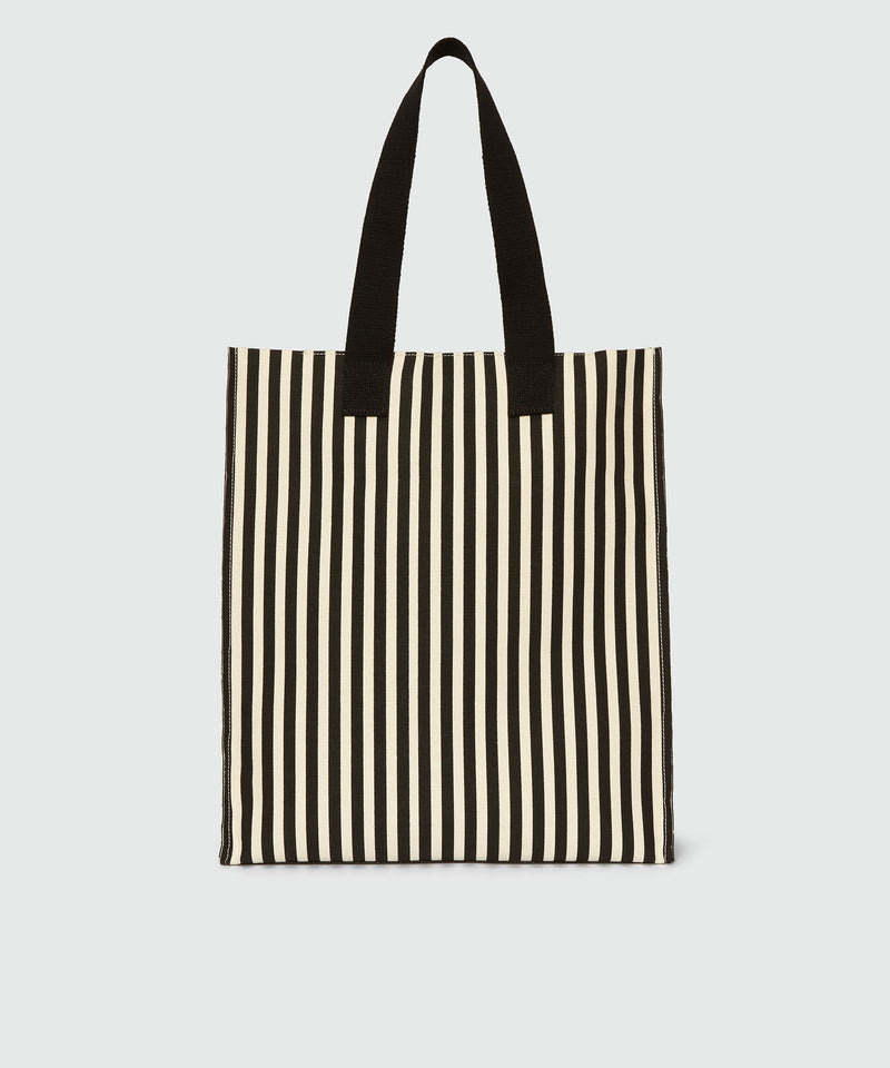 Borsa shopper in canvas a righe bianche e nere Nero Donna 