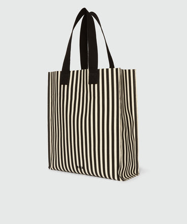 Borsa shopper in canvas a righe bianche e nere