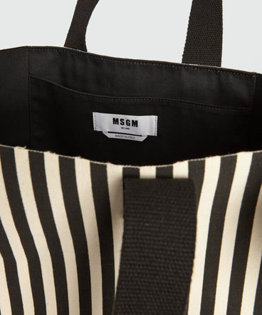 Black and white striped canvas shopper bag