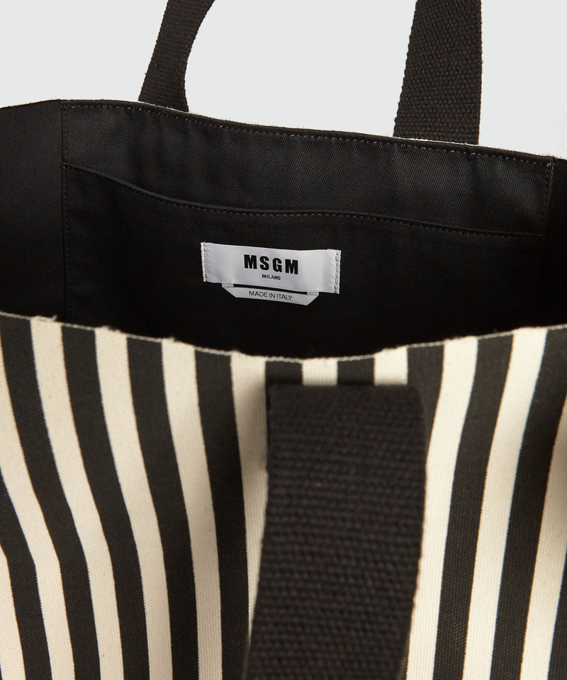 Black and white striped canvas shopper bag Black Women 