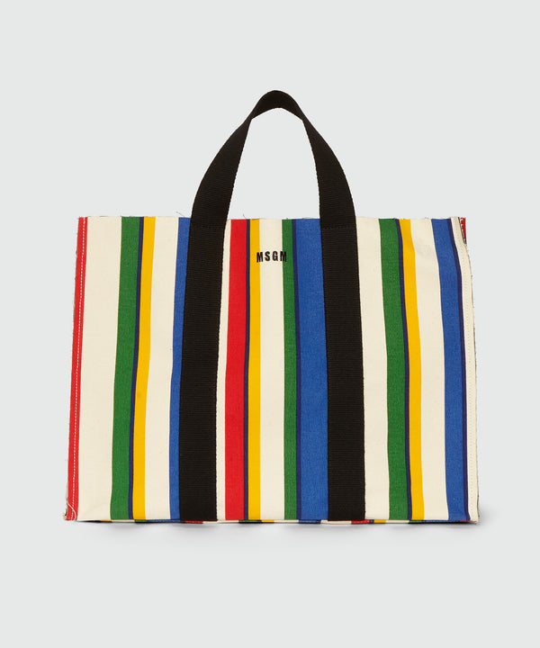 Borsa shopper in canvas a righe multicolore