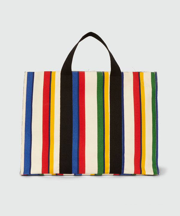 Multicolored striped canvas shopper bag