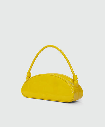 Yellow patent leather bean bag