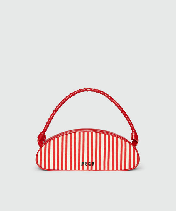 Bean bag in leather and canvas with red and white stripes