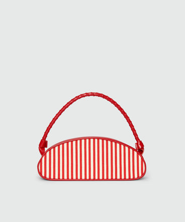 Bean bag in leather and canvas with red and white stripes