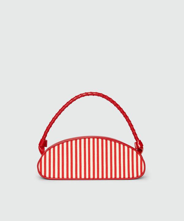 Bean bag in leather and canvas with red and white stripes