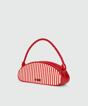 Bean bag in leather and canvas with red and white stripes