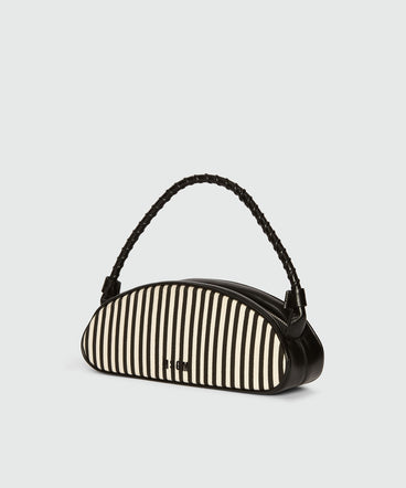 Bean bag in leather and canvas with black and white stripes