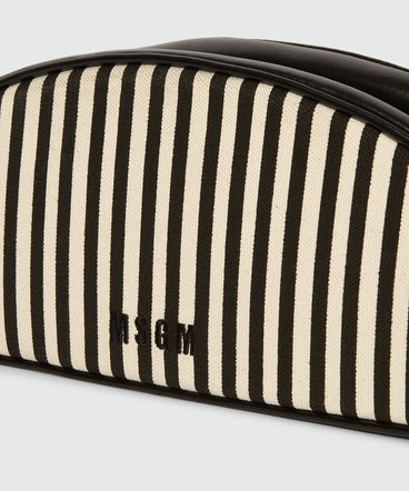 Bean bag in leather and canvas with black and white stripes