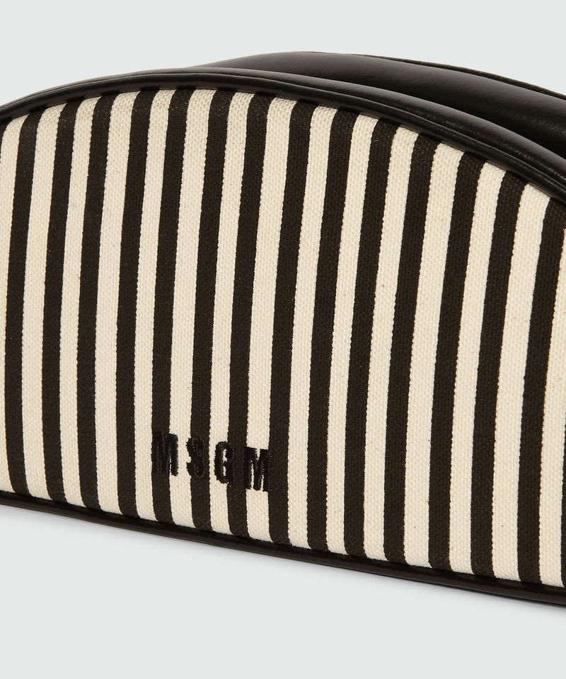 Bean bag in leather and canvas with black and white stripes Black Women 