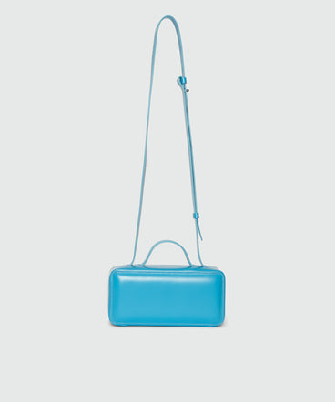 Small light blue shiny leather CLAP BAG