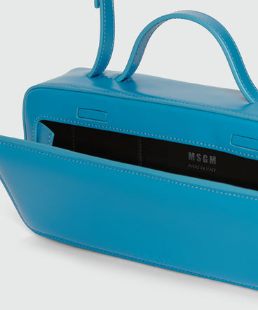 Borsa baguette piccola in pelle lucida azzurra